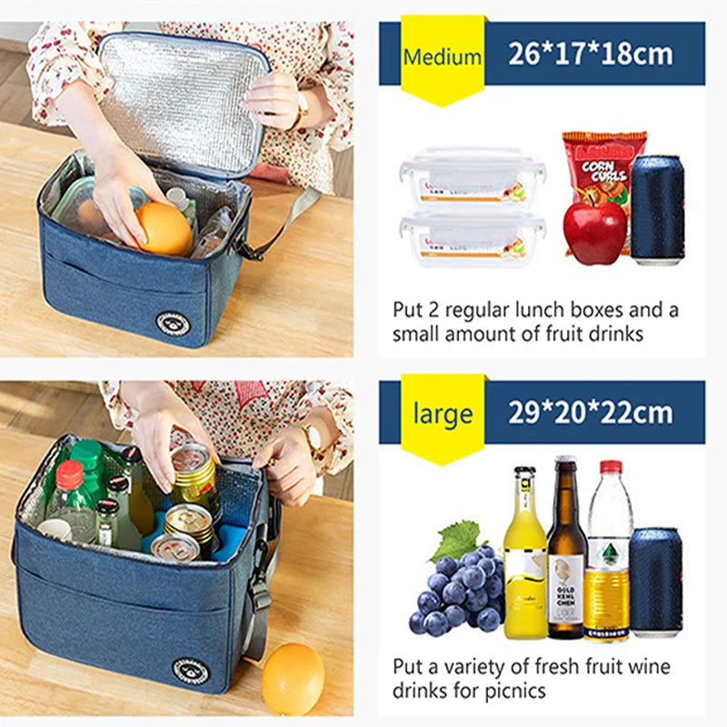 Insulated Lunch Bag for Women Working Office Rice Container Food Storage Thermal Bags Kids Portable Camping Picnic Bento Box - Slobuy