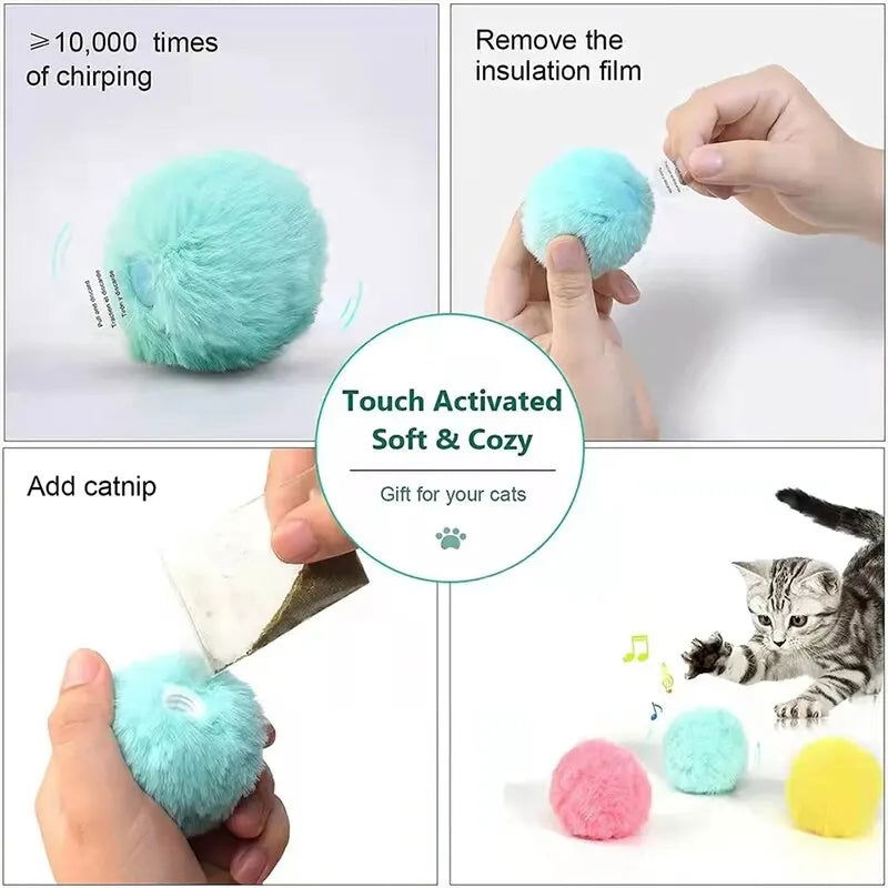 Interactive Ball Smart Cat Toys Plush Electric Catnip Training Toy Kitten Touch Sounding Pet Product Squeak Toy Ball - Slobuy