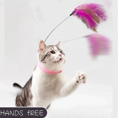 Interactive Cat Toys Funny Feather Teaser Stick with Bell Pets Collar Kitten Playing Teaser Wand Training Toys for Cats Supplies - Slobuy