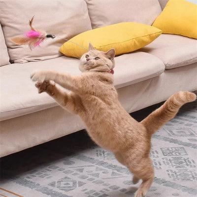 Interactive Cat Toys Funny Feather Teaser Stick with Bell Pets Collar Kitten Playing Teaser Wand Training Toys for Cats Supplies - Slobuy