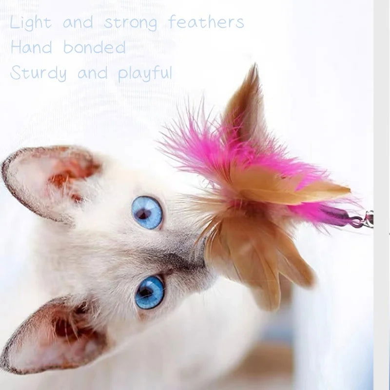 Interactive Cat Toys Funny Feather Teaser Stick with Bell Pets Collar Kitten Playing Teaser Wand Training Toys for Cats Supplies - Slobuy