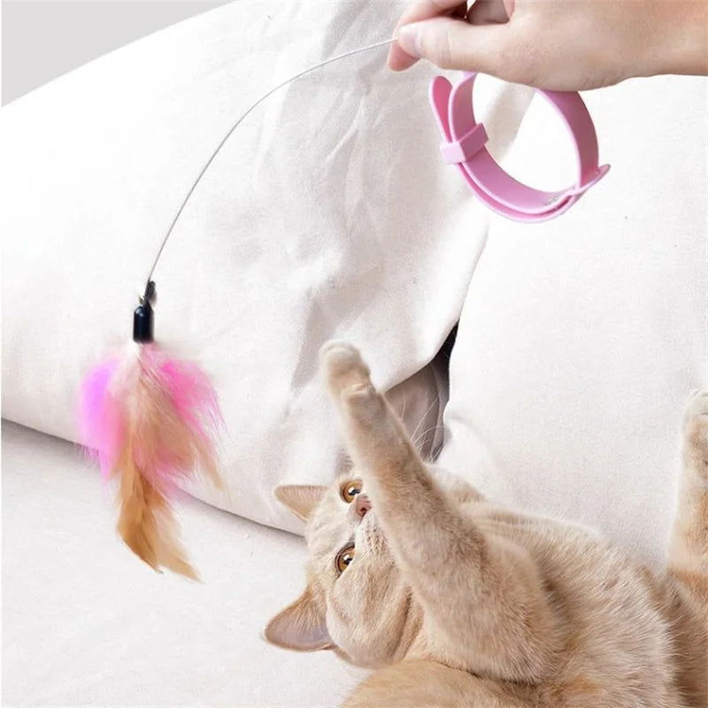 Interactive Cat Toys Funny Feather Teaser Stick with Bell Pets Collar Kitten Playing Teaser Wand Training Toys for Cats Supplies - Slobuy