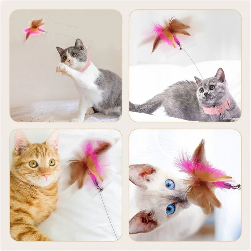 Interactive Cat Toys Funny Feather Teaser Stick with Bell Pets Collar Kitten Playing Teaser Wand Training Toys for Cats Supplies - Slobuy