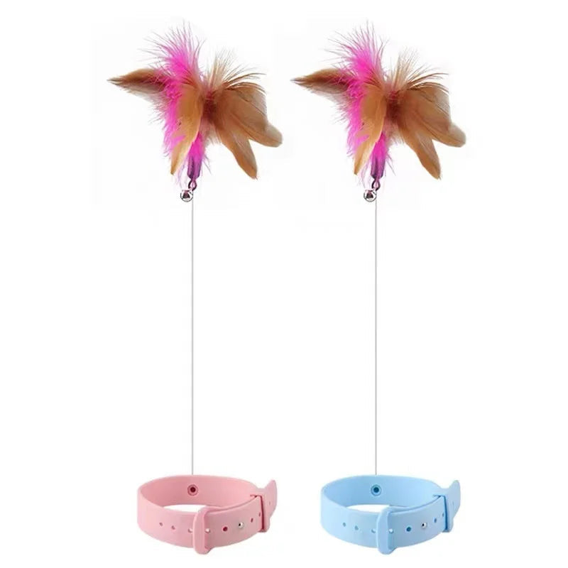 Interactive Cat Toys Funny Feather Teaser Stick with Bell Pets Collar Kitten Playing Teaser Wand Training Toys for Cats Supplies - Slobuy