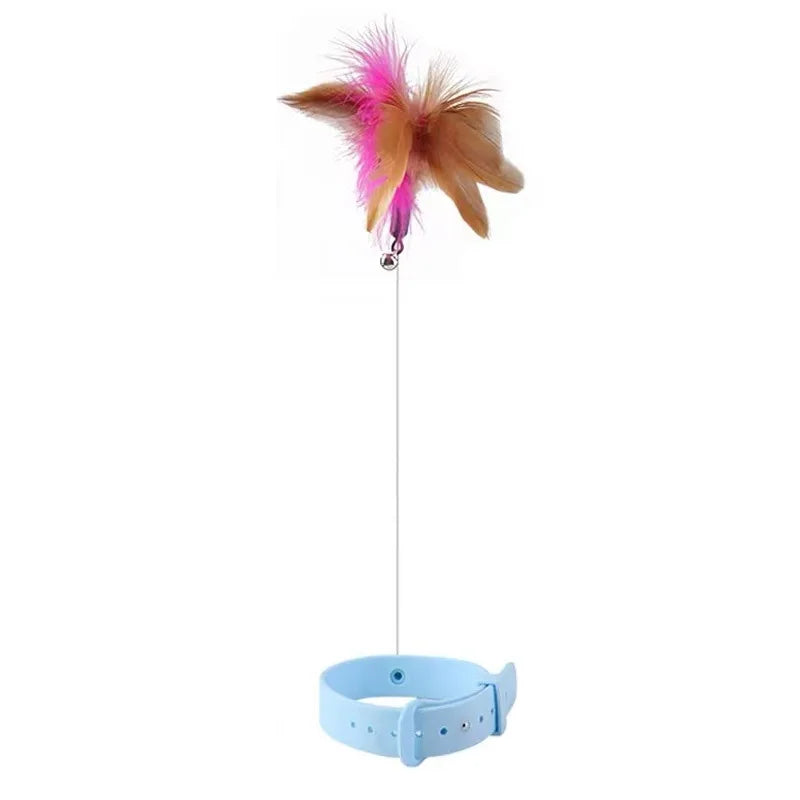 Interactive Cat Toys Funny Feather Teaser Stick with Bell Pets Collar Kitten Playing Teaser Wand Training Toys for Cats Supplies - Slobuy