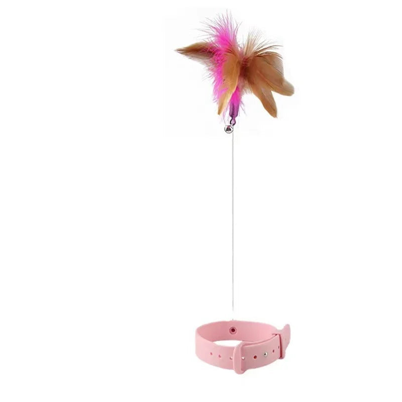 Interactive Cat Toys Funny Feather Teaser Stick with Bell Pets Collar Kitten Playing Teaser Wand Training Toys for Cats Supplies - Slobuy