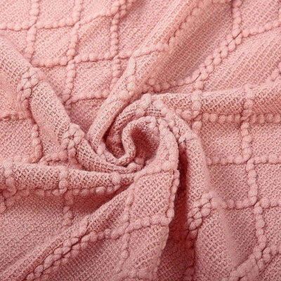Inyahome Knitted Chunky Throw Blankets for Couch and Bed Soft Cozy Knit Blankets with Tassel Farmhouse Warm Woven Blankets Pink - Slobuy