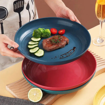 Inyahome Unbreakable Dinner Plates Cafeteria Reusable Plate Food Trays Dishwasher & Microwave Safe Easy To Clean BPA Free Red - Slobuy