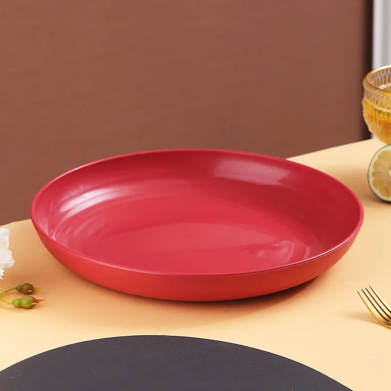 Inyahome Unbreakable Dinner Plates Cafeteria Reusable Plate Food Trays Dishwasher & Microwave Safe Easy To Clean BPA Free Red - Slobuy