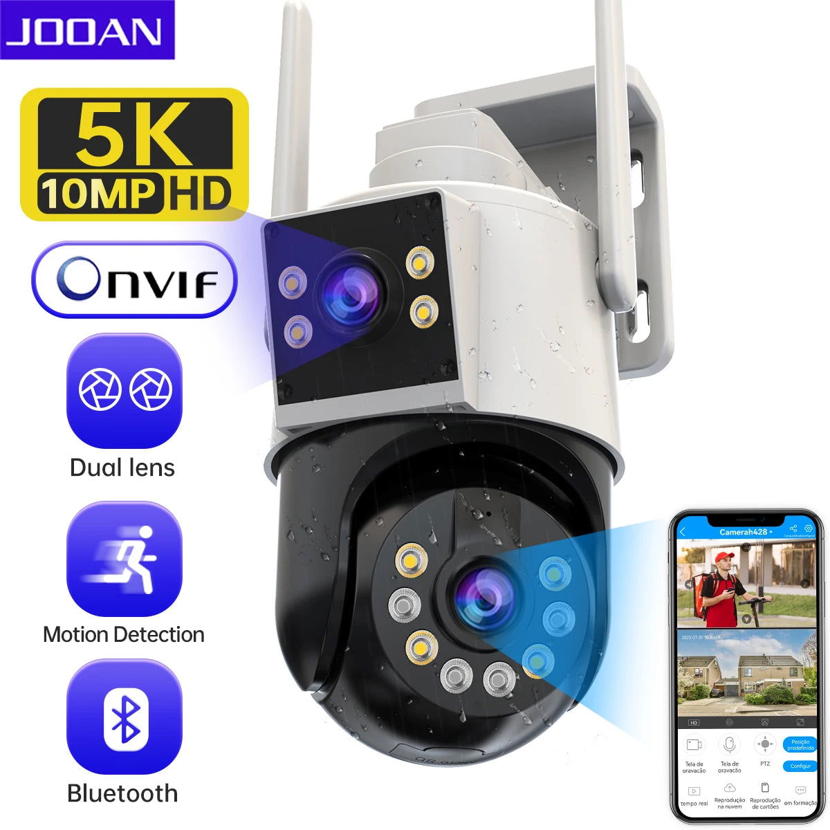 JOOAN 10MP 6MP PTZ Wifi Camera Outdoor Dual Lens Dual Screen IP Camera AI Tracking Security Protection CCTV Surveillance Camera - Slobuy