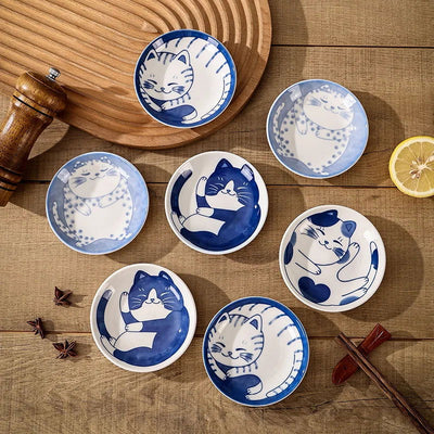 Japanese Style Ceramic Dessert Sauce Dish Tableware Creative Cute Cartoon Lucky Cat Pattern Water Drop Shape Fruit Sushi Plates - Slobuy