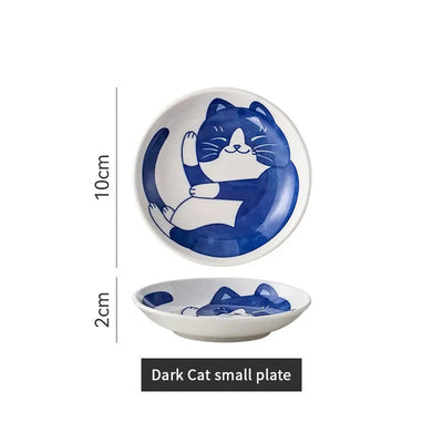 Japanese Style Ceramic Dessert Sauce Dish Tableware Creative Cute Cartoon Lucky Cat Pattern Water Drop Shape Fruit Sushi Plates - Slobuy