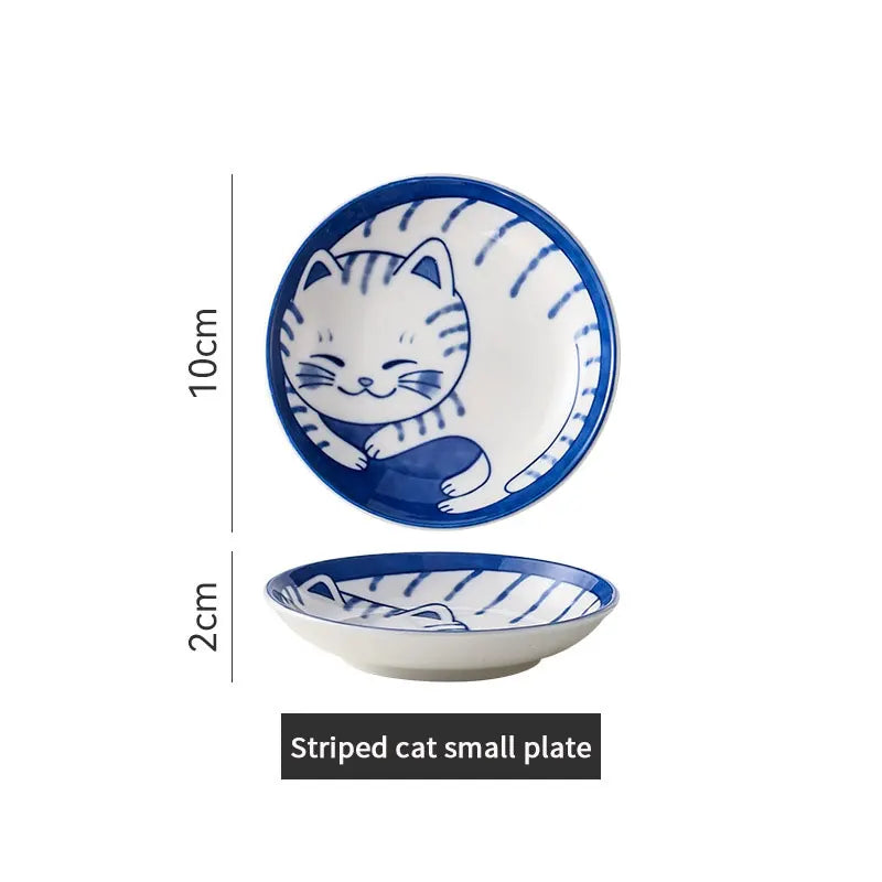 Japanese Style Ceramic Dessert Sauce Dish Tableware Creative Cute Cartoon Lucky Cat Pattern Water Drop Shape Fruit Sushi Plates - Slobuy