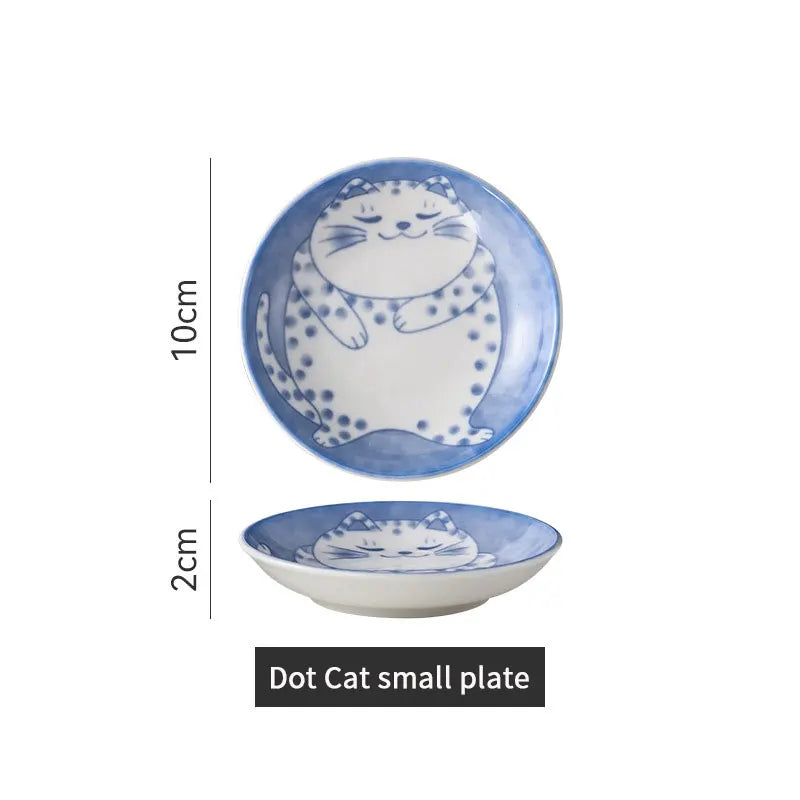 Japanese Style Ceramic Dessert Sauce Dish Tableware Creative Cute Cartoon Lucky Cat Pattern Water Drop Shape Fruit Sushi Plates - Slobuy