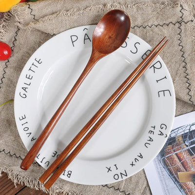 Japanese Wooden Reusable Sushi Chopsticks Spoon Cutlery Set Non-slip Travel Dinnerware Suit Tableware Kitchen Tools - Slobuy