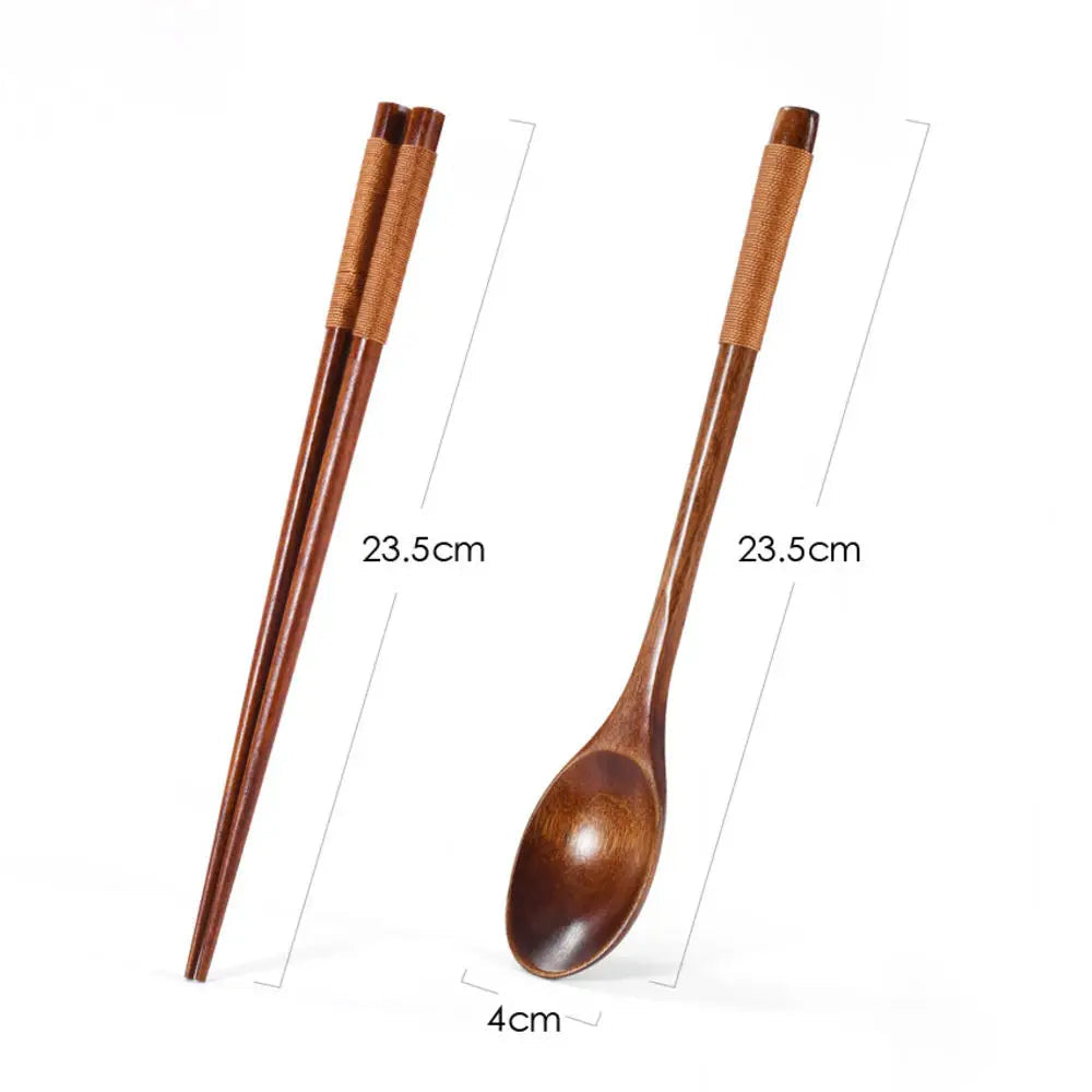 Japanese Wooden Reusable Sushi Chopsticks Spoon Cutlery Set Non-slip Travel Dinnerware Suit Tableware Kitchen Tools - Slobuy