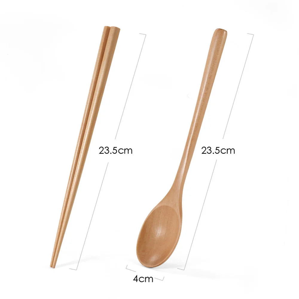 Japanese Wooden Reusable Sushi Chopsticks Spoon Cutlery Set Non-slip Travel Dinnerware Suit Tableware Kitchen Tools - Slobuy