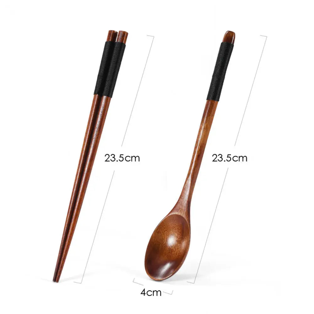 Japanese Wooden Reusable Sushi Chopsticks Spoon Cutlery Set Non-slip Travel Dinnerware Suit Tableware Kitchen Tools - Slobuy