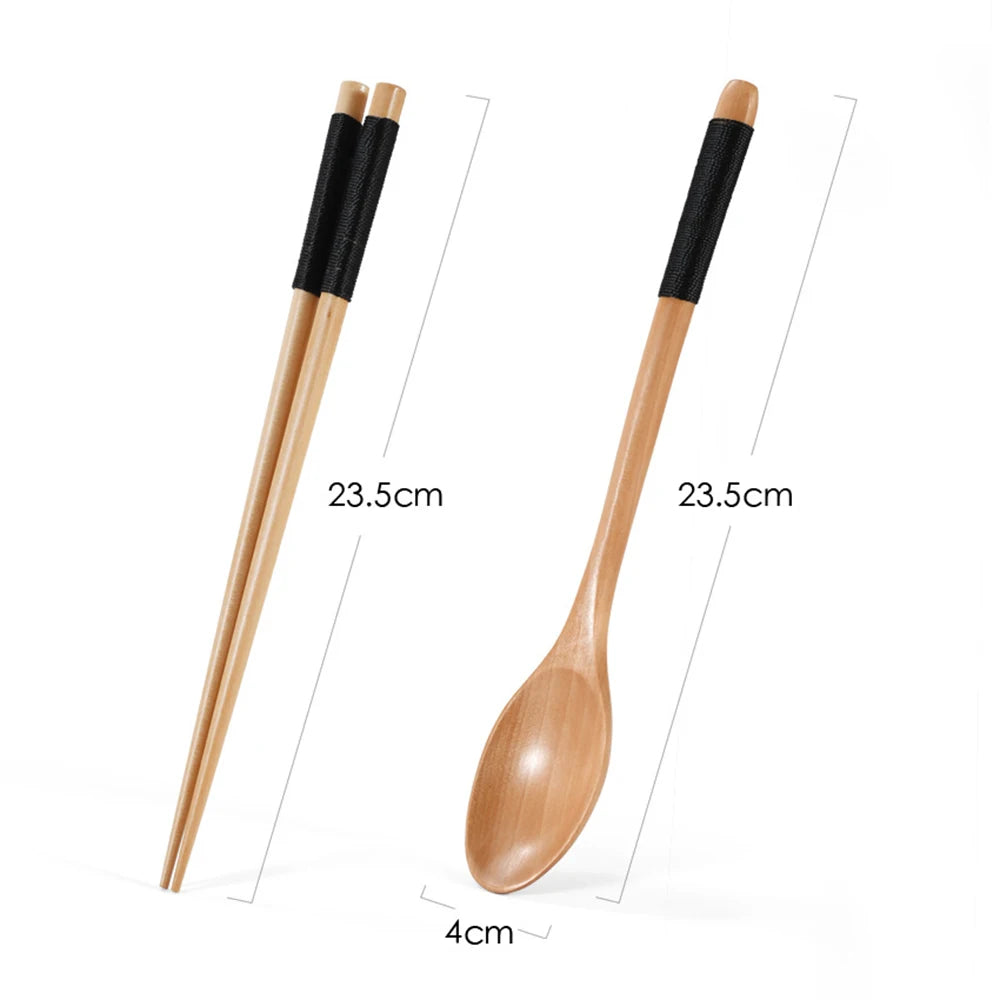 Japanese Wooden Reusable Sushi Chopsticks Spoon Cutlery Set Non-slip Travel Dinnerware Suit Tableware Kitchen Tools - Slobuy