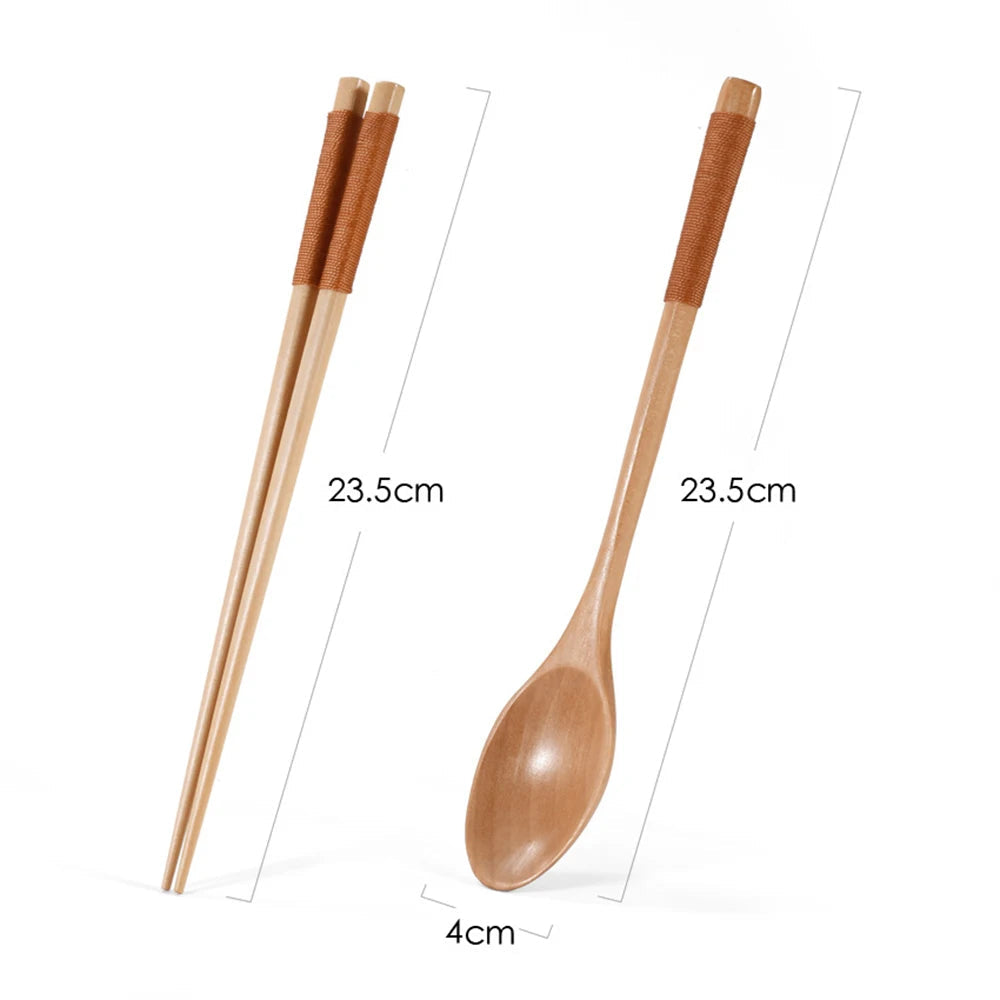 Japanese Wooden Reusable Sushi Chopsticks Spoon Cutlery Set Non-slip Travel Dinnerware Suit Tableware Kitchen Tools - Slobuy