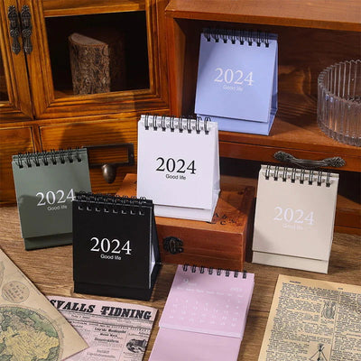 Journamm 2023.09 - 2024.12 Solid Color Mini Coil Desk Calendar with Dots Stickers Daily Planner Work Schedule Creative Supplies - Slobuy