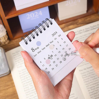 Journamm 2023.09 - 2024.12 Solid Color Mini Coil Desk Calendar with Dots Stickers Daily Planner Work Schedule Creative Supplies - Slobuy