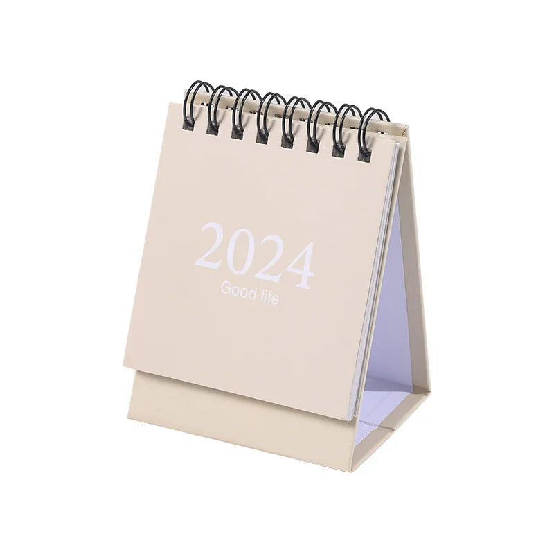 Journamm 2023.09 - 2024.12 Solid Color Mini Coil Desk Calendar with Dots Stickers Daily Planner Work Schedule Creative Supplies - Slobuy