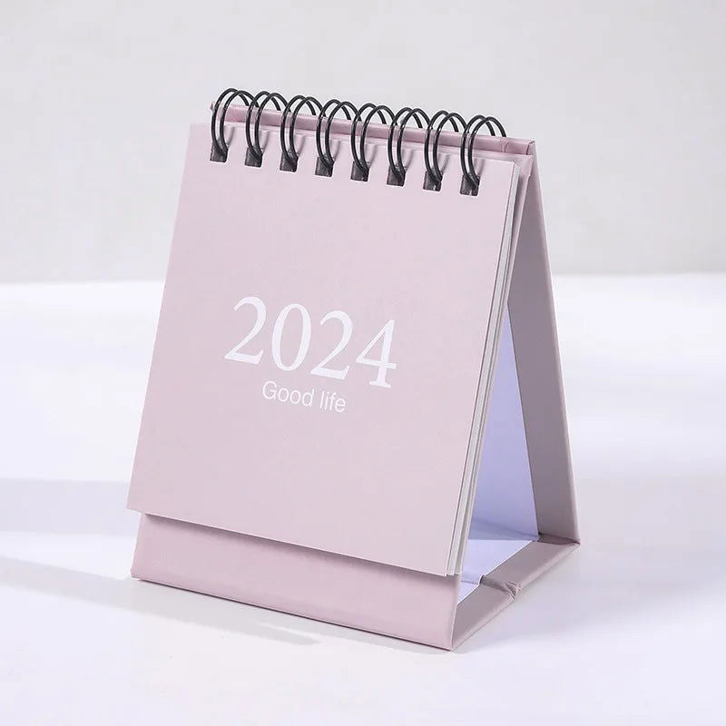 Journamm 2023.09 - 2024.12 Solid Color Mini Coil Desk Calendar with Dots Stickers Daily Planner Work Schedule Creative Supplies - Slobuy
