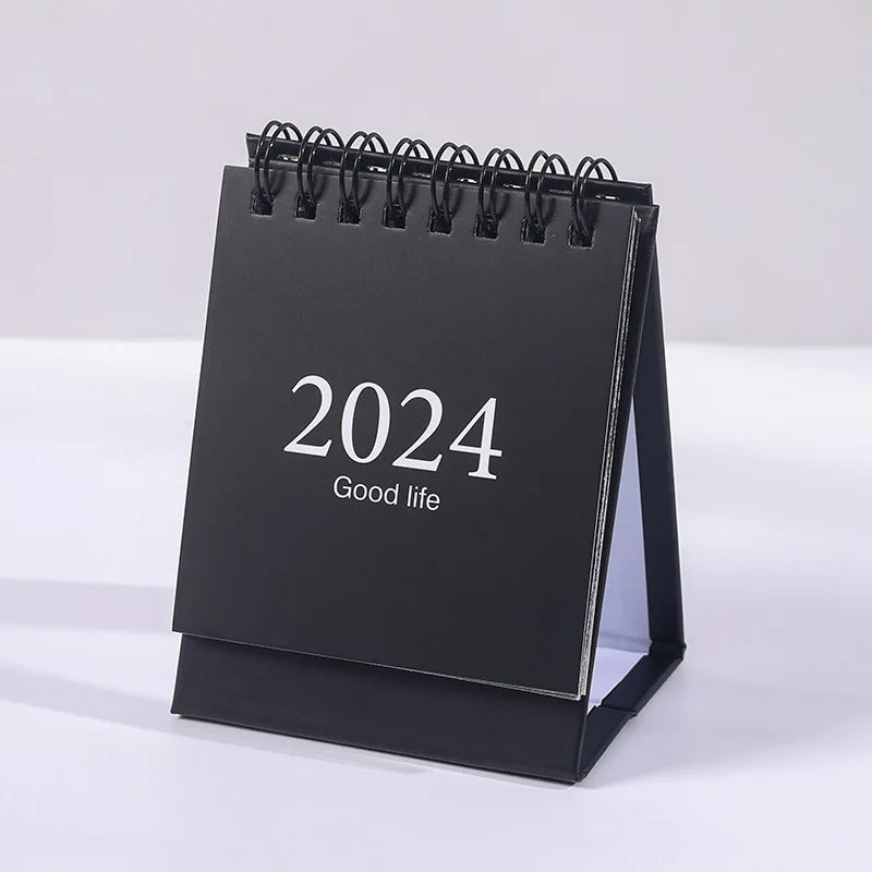 Journamm 2023.09 - 2024.12 Solid Color Mini Coil Desk Calendar with Dots Stickers Daily Planner Work Schedule Creative Supplies - Slobuy
