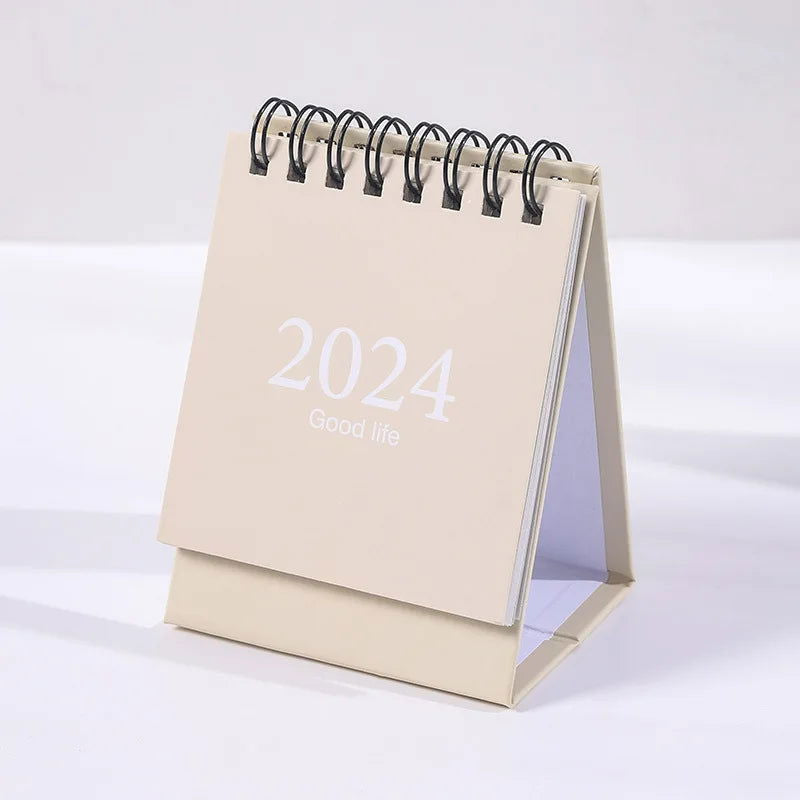 Journamm 2023.09 - 2024.12 Solid Color Mini Coil Desk Calendar with Dots Stickers Daily Planner Work Schedule Creative Supplies - Slobuy