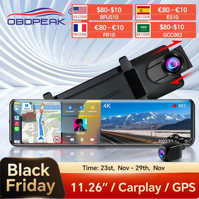 K4 11.26 Inch Carplay & Android Auto 4K 2160P Wifi Dash Cam Rearview Mirror Car DVR GPS Navigation Video Recorder Dual Lens - Slobuy