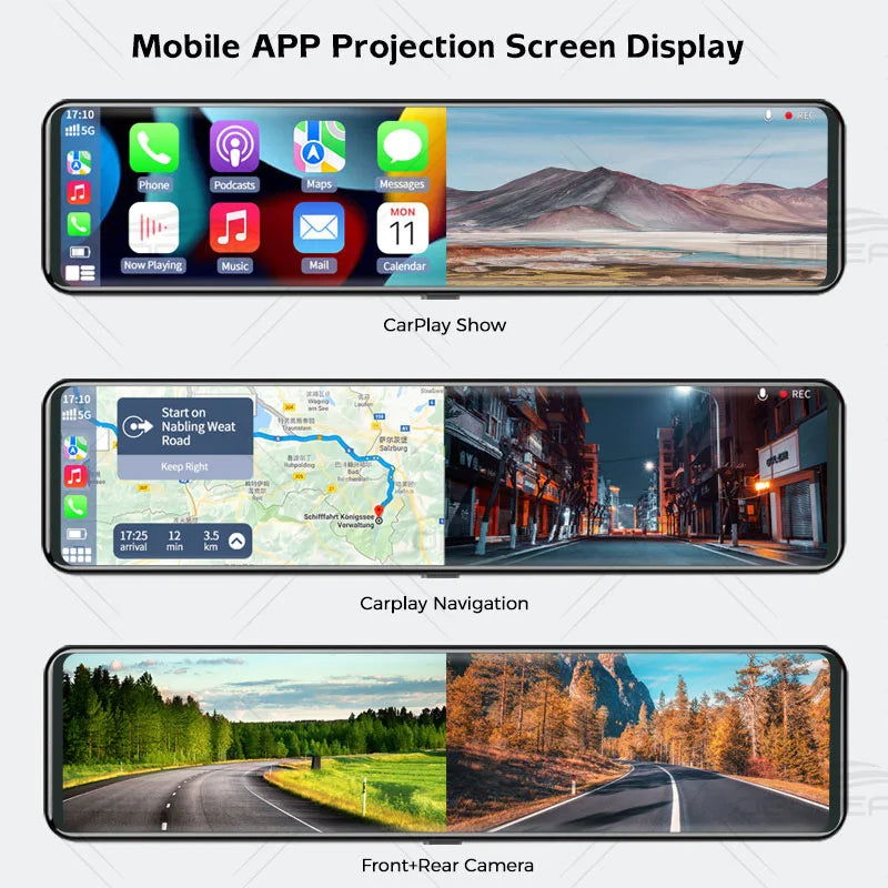 K4 11.26 Inch Carplay & Android Auto 4K 2160P Wifi Dash Cam Rearview Mirror Car DVR GPS Navigation Video Recorder Dual Lens - Slobuy