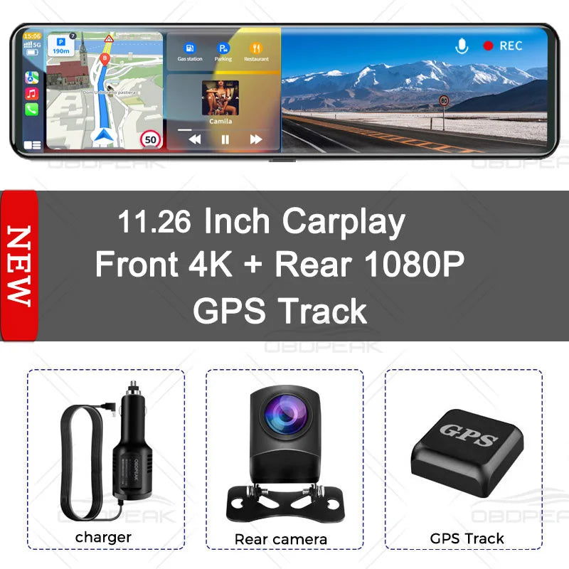 K4 11.26 Inch Carplay & Android Auto 4K 2160P Wifi Dash Cam Rearview Mirror Car DVR GPS Navigation Video Recorder Dual Lens - Slobuy