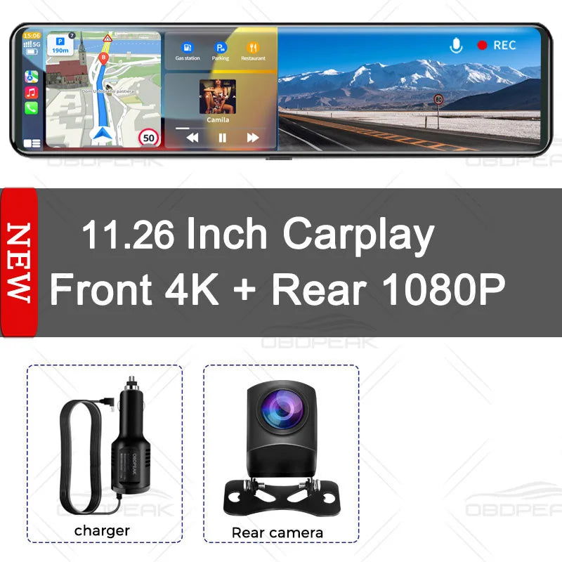 K4 11.26 Inch Carplay & Android Auto 4K 2160P Wifi Dash Cam Rearview Mirror Car DVR GPS Navigation Video Recorder Dual Lens - Slobuy