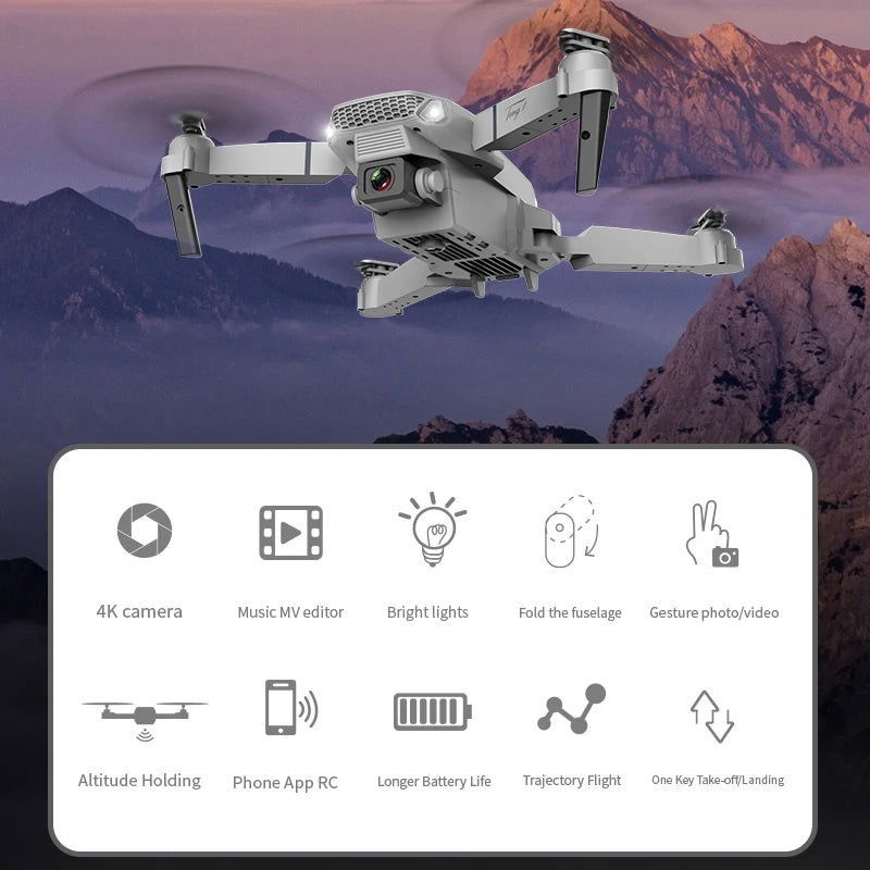 KBDFA 2023 New E88 Pro WIFI FPV Drone Wide Angle HD 4K 1080P Camera Height Hold RC Foldable Quadcopter Dron Helicopter Toys Gift - Slobuy