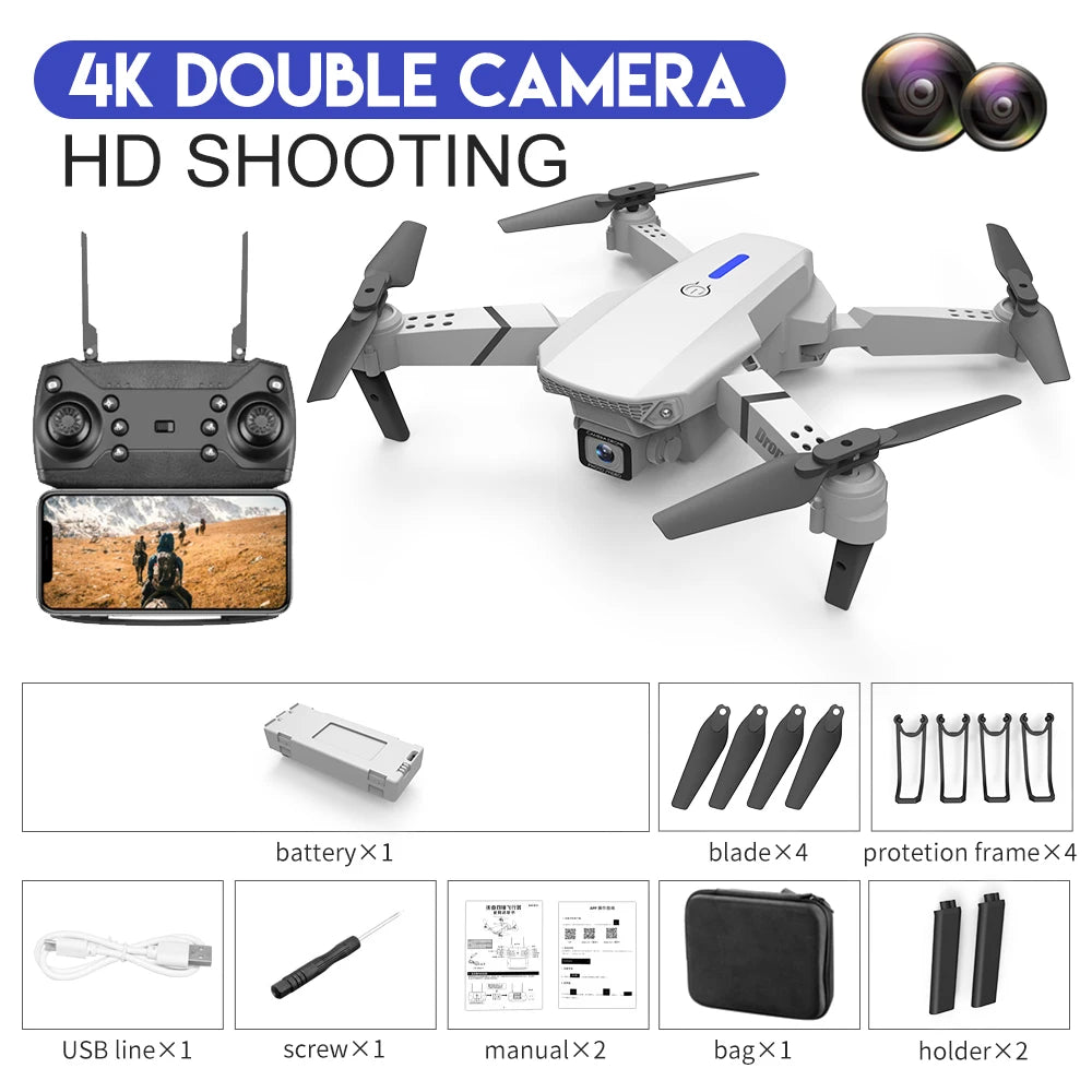 KBDFA 2023 New E88 Pro WIFI FPV Drone Wide Angle HD 4K 1080P Camera Height Hold RC Foldable Quadcopter Dron Helicopter Toys Gift - Slobuy