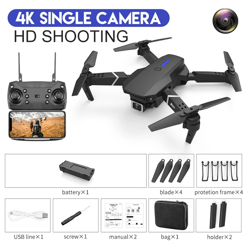 KBDFA 2023 New E88 Pro WIFI FPV Drone Wide Angle HD 4K 1080P Camera Height Hold RC Foldable Quadcopter Dron Helicopter Toys Gift - Slobuy