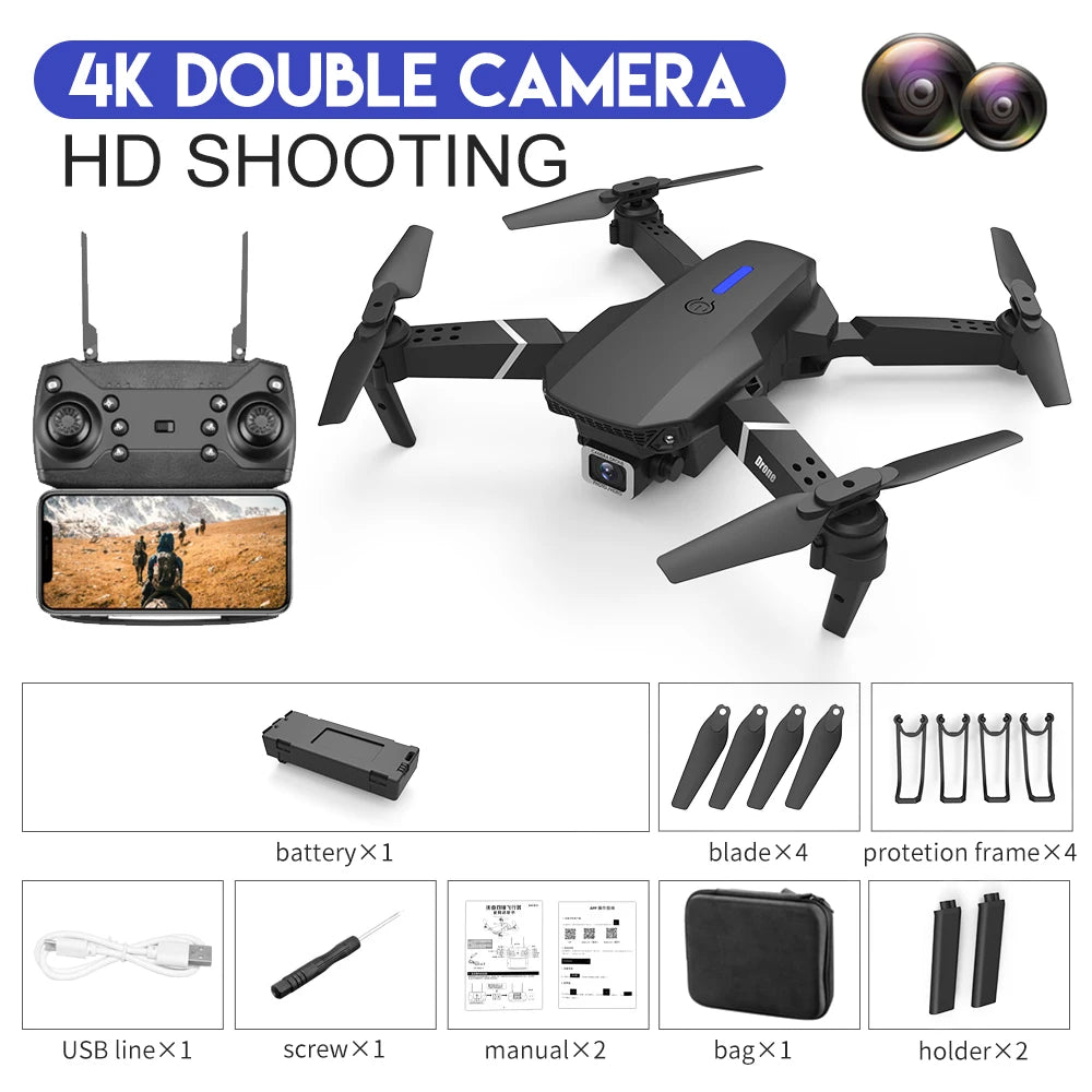 KBDFA 2023 New E88 Pro WIFI FPV Drone Wide Angle HD 4K 1080P Camera Height Hold RC Foldable Quadcopter Dron Helicopter Toys Gift - Slobuy
