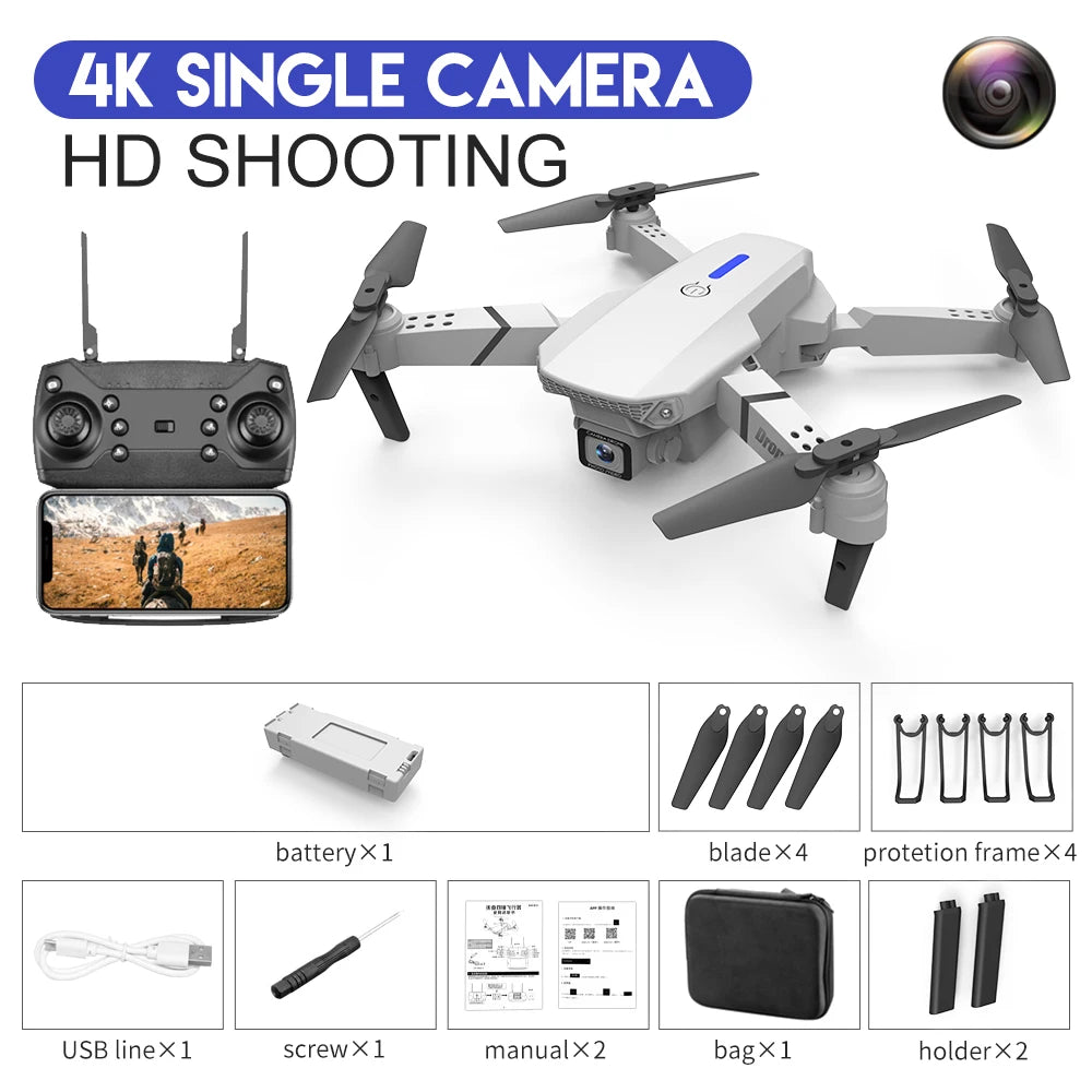 KBDFA 2023 New E88 Pro WIFI FPV Drone Wide Angle HD 4K 1080P Camera Height Hold RC Foldable Quadcopter Dron Helicopter Toys Gift - Slobuy