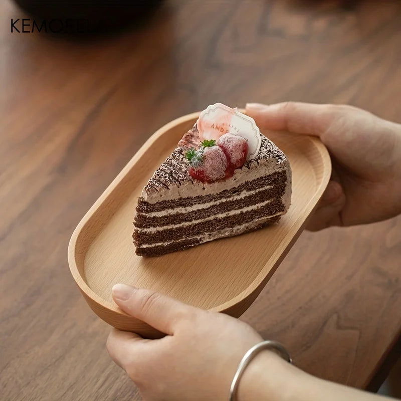 KEMORELA 1PCS Tableware Solid Wood Round Dessert Plate Japanese-style Wooden Tray Snack Plate Dried Fruit Plate Wooden Plate - Slobuy