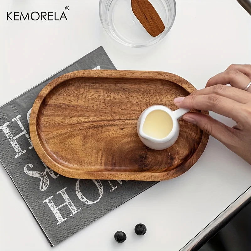 KEMORELA 1PCS Tableware Solid Wood Round Dessert Plate Japanese-style Wooden Tray Snack Plate Dried Fruit Plate Wooden Plate - Slobuy
