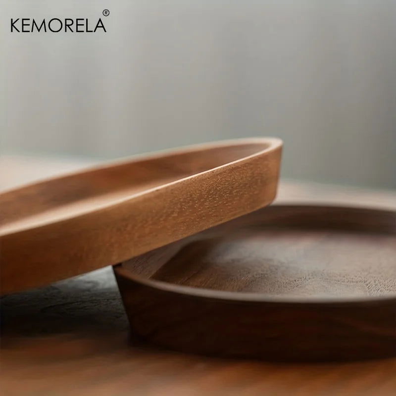 KEMORELA 1PCS Tableware Solid Wood Round Dessert Plate Japanese-style Wooden Tray Snack Plate Dried Fruit Plate Wooden Plate - Slobuy