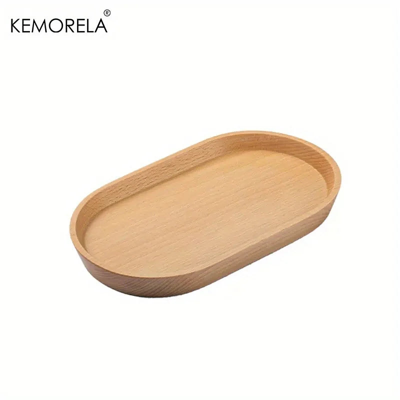 KEMORELA 1PCS Tableware Solid Wood Round Dessert Plate Japanese-style Wooden Tray Snack Plate Dried Fruit Plate Wooden Plate - Slobuy