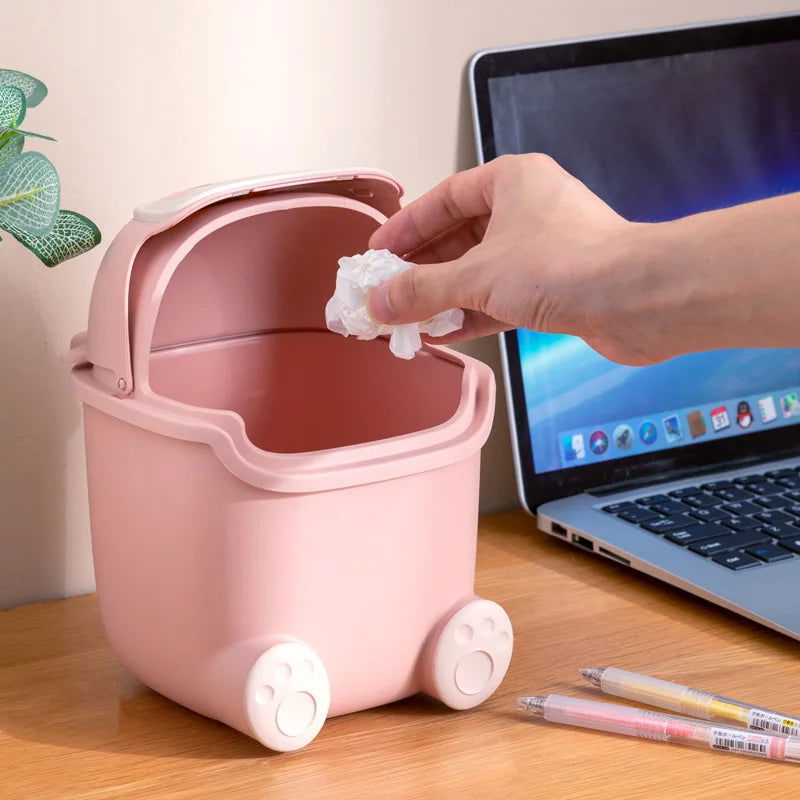 Kawaii Mini Trash Can Desktop Garbage Bin Home Office Rubbish Bin Cartoon Cute Waste Dustbin Household Kids Room Decoration - Slobuy