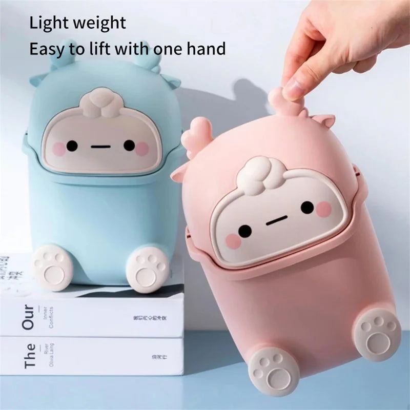 Kawaii Mini Trash Can Desktop Garbage Bin Home Office Rubbish Bin Cartoon Cute Waste Dustbin Household Kids Room Decoration - Slobuy