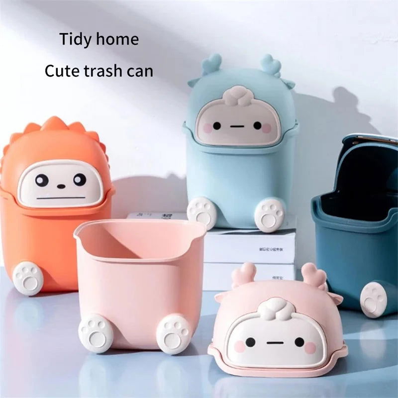 Kawaii Mini Trash Can Desktop Garbage Bin Home Office Rubbish Bin Cartoon Cute Waste Dustbin Household Kids Room Decoration - Slobuy