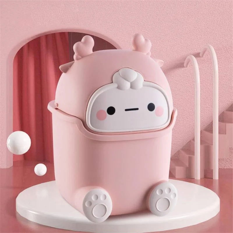 Kawaii Mini Trash Can Desktop Garbage Bin Home Office Rubbish Bin Cartoon Cute Waste Dustbin Household Kids Room Decoration - Slobuy