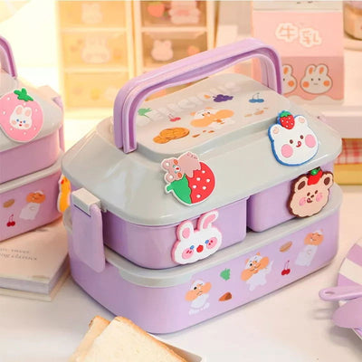 Kawaii Portable Lunch Box For Girls School Kids Plastic Picnic Bento Box Microwave Food Box With Compartments Storage Containers - Slobuy