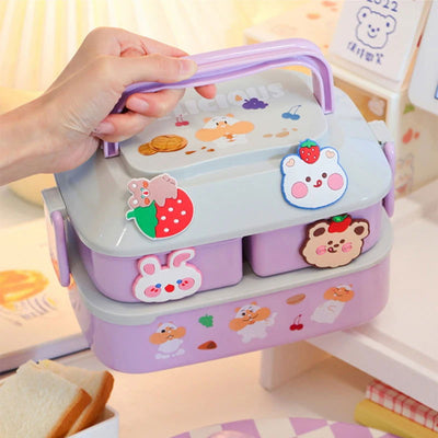 Kawaii Portable Lunch Box For Girls School Kids Plastic Picnic Bento Box Microwave Food Box With Compartments Storage Containers - Slobuy