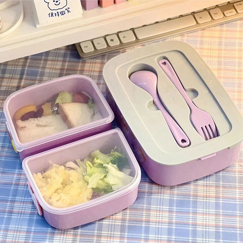 Kawaii Portable Lunch Box For Girls School Kids Plastic Picnic Bento Box Microwave Food Box With Compartments Storage Containers - Slobuy
